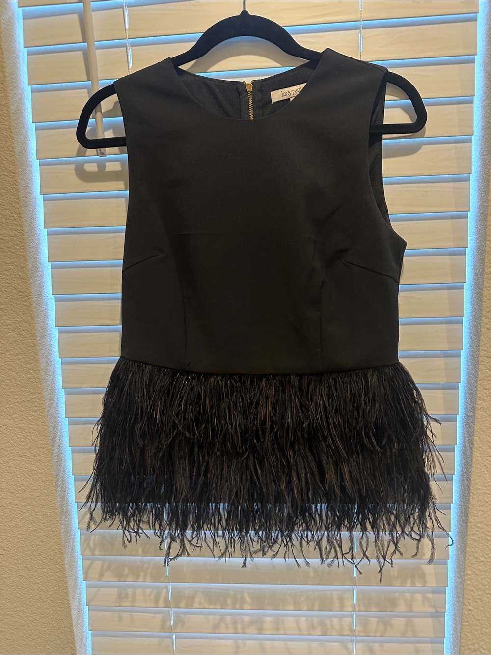 Lucy Paris Black Sleeveless Feather Hem Top